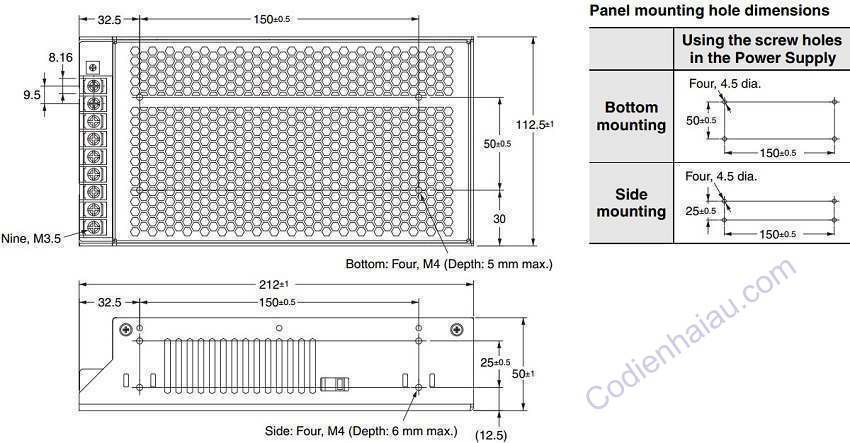 Kích thước lắp đặt bộ nguồn